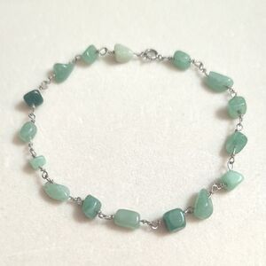 Green Adventurine Sterling Silver Anklet Vintage 9 In